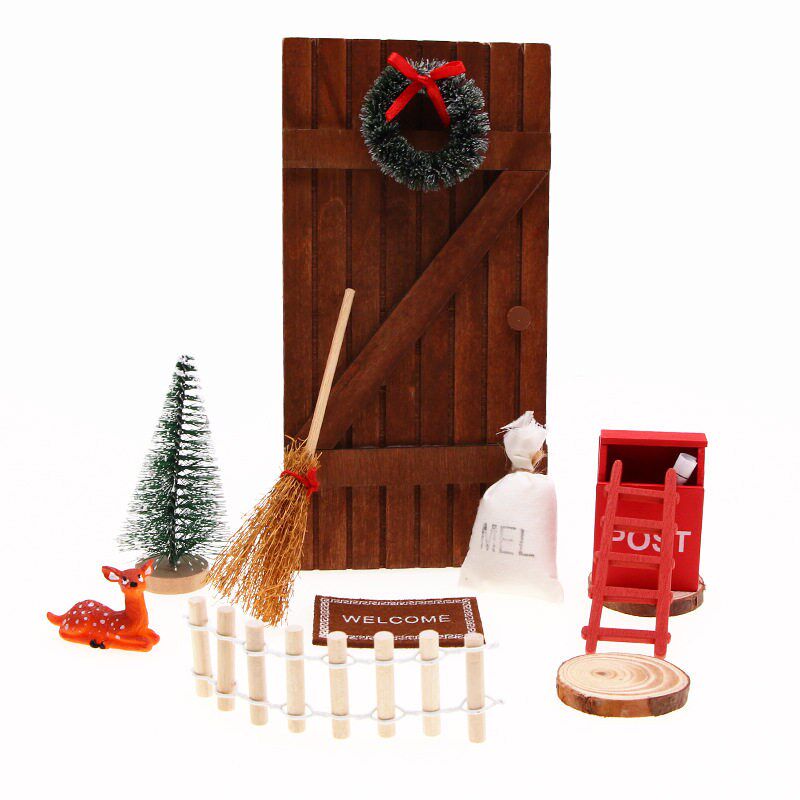 Mini house Elf Door Christmas Decoration Set Miniature scene
