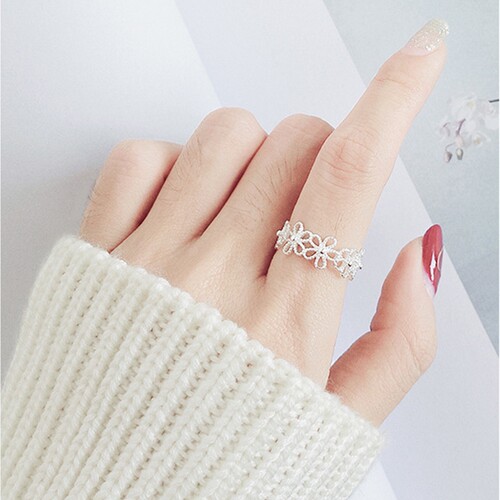Silver Plated Flower Petals Rings For Women Girl Sweet Simpl