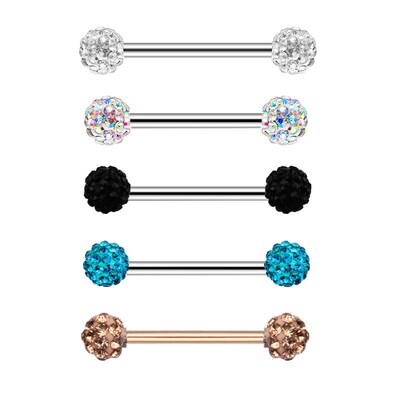2pcs Titanium Nipple Piercing Heart Barbell 14G Opal Nipple