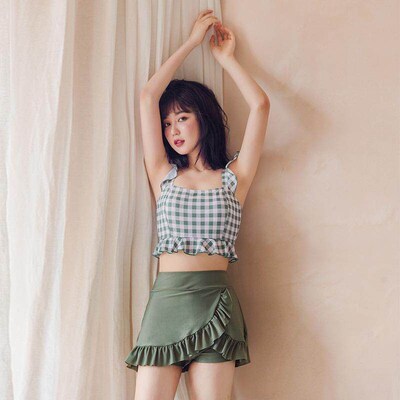 Split swimsuit womens checkered conservative elementary