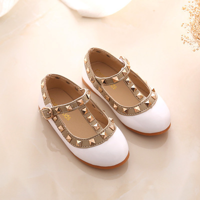 New Girls Sandals Rivets Single Shoes Kids Leather Shoes chi