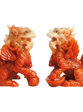 麒麟一对桌面柜子玄关客厅酒柜摆件家居办公室店面石雕饰品摆设