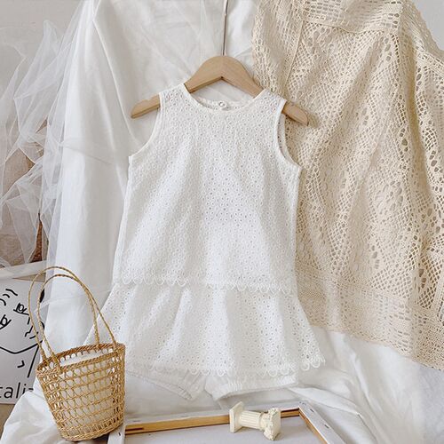 Girls 2021 Summer Clothing Sets Hollow Lace Suit  Baby Casua