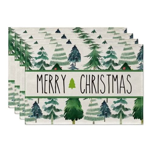 4PCS Linen Christmas Table Placemats 30*45cm Christmas rees