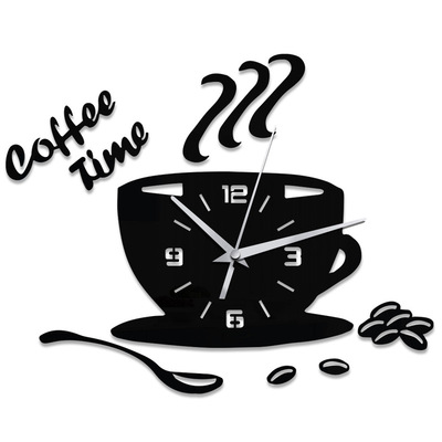 Creative Coffee Cup Shaped Wall Clock Modern Design 3D Mirro