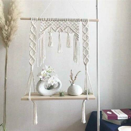 Boho Macrame Rack Hanging Shelf Organizer Home Living Room