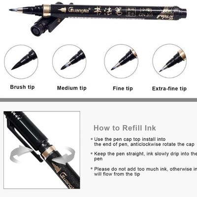 Calligraphy Pen - Reastar 6 Pcs Black Brush Marker Pen Hand