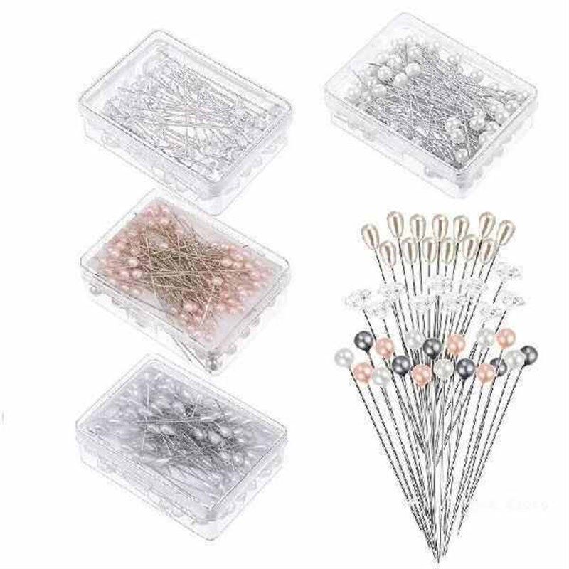 100PCS Bouquet Pins Pearl Corsage Crystal Diamond Head Pins - 实物图