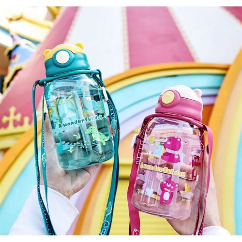 650ml Cute Kids Water Bottle With Straw Free BPA Leakproof O