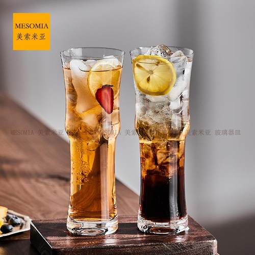 美索米亚轻奢加厚竹节玻璃杯设计感啤酒杯饮料杯果汁杯鸡尾酒杯子
