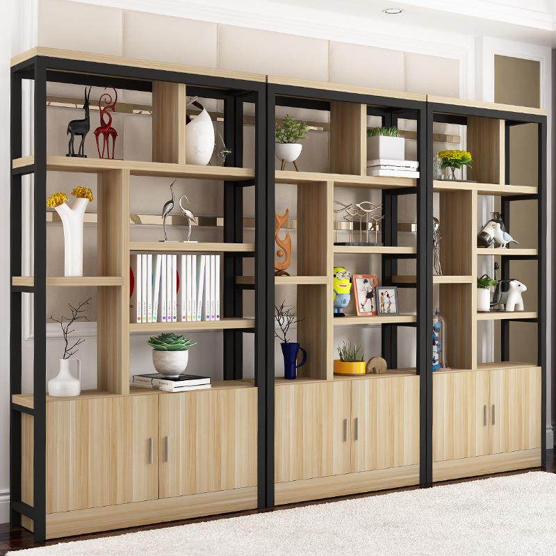 钢木书架展示架置物架客厅隔断柜货架装饰柜落地多层创意铁艺