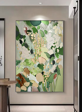 柒千里rt 大芬村玄关装饰画绿色抽象客厅手绘油画肌理感沙发挂画