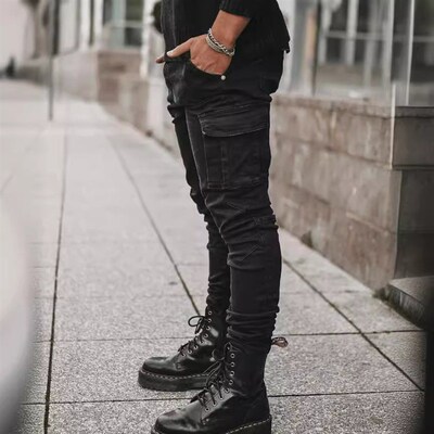 In Stock 2025 Jeans Mens Side Pocket Skinny Jeans Nk012