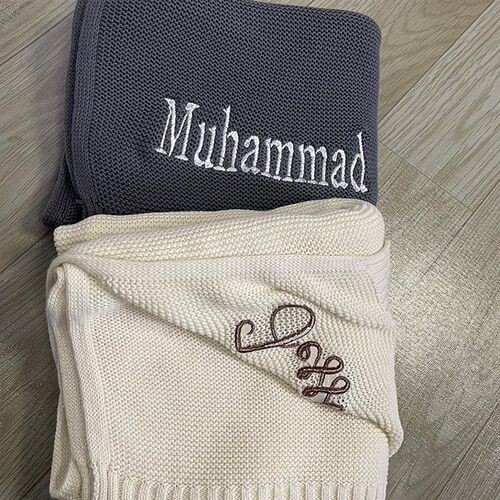 Cotton Knitted Blanket Personalized Embroidered Name Baby Bo