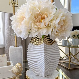 出口高级感电镀白金色陶瓷奢华花瓶客厅玄关家居样板房花器装饰品