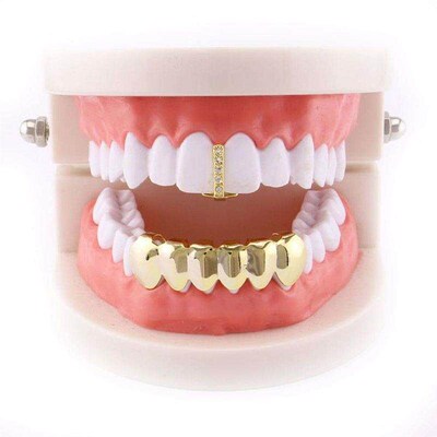 ~Upper stick shaped diamond inlaid single lower six teeth sm