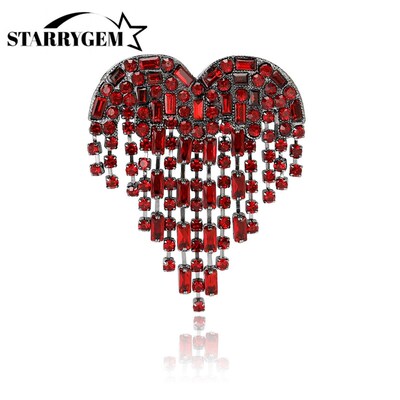 Trendy Rhinestone Love Brooches for Women 2-color Tassel