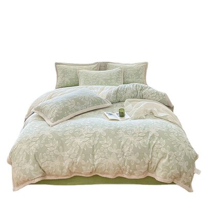 Carved Rabbit Velvet Bed Four-piece Set Thickened Milk Lamb