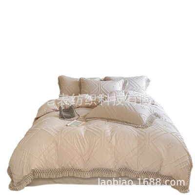Bedding Crafts Solid Color Floral Cropped Square Wavy Tassel