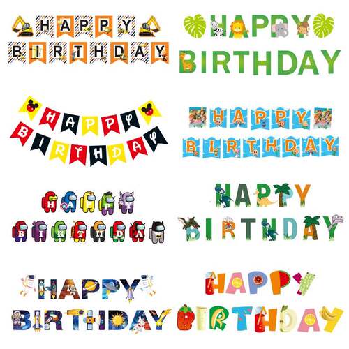 birthday banner Pull flag Excavator cartoon happy birthday t