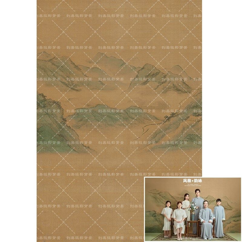 创美影楼古画山水复古全家福写真背景纸影棚一家五口亲子拍照背景,3C数码配件,背景布类,淘宝优惠券,粉丝福利购,淘宝优惠卷