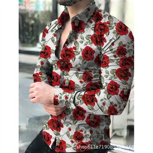 Mens casual floral long-sleeved shirt Hawaiian beach shirts