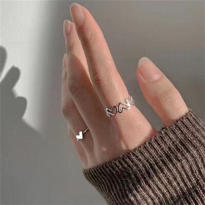 Korea Silver Color Peach Hearts Rings For Women Kpop Simple