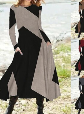 Ethnic Style Vintage Fashion Dress Women Autumn Winter Long