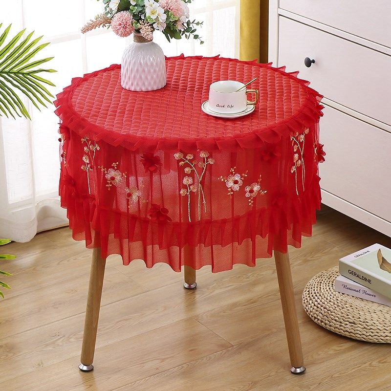 圆形茶几桌布台布蕾丝餐桌布艺小圆桌结婚红色小茶几盖巾盖布,居家布艺,桌布,淘宝优惠券,粉丝福利购,淘宝优惠卷
