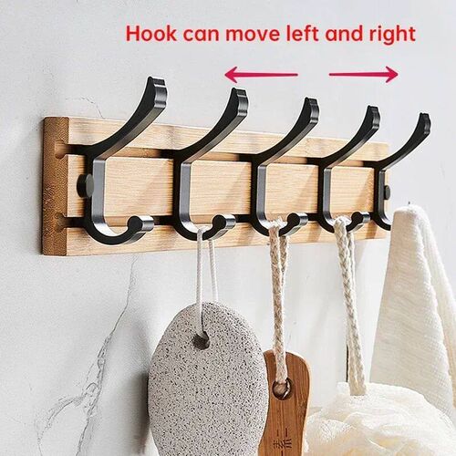Bamboo Rack with Movable Aluminum Hooks No Need to Drill Coa
