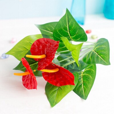 35cm 12Heads Artificial Anthurium Green Red Plastic Fake跨境