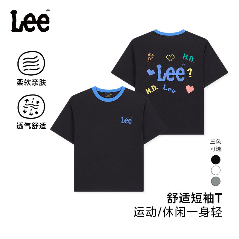 Lee kids儿童夏季纯棉短袖T恤男大童彩绘字母短袖上衣