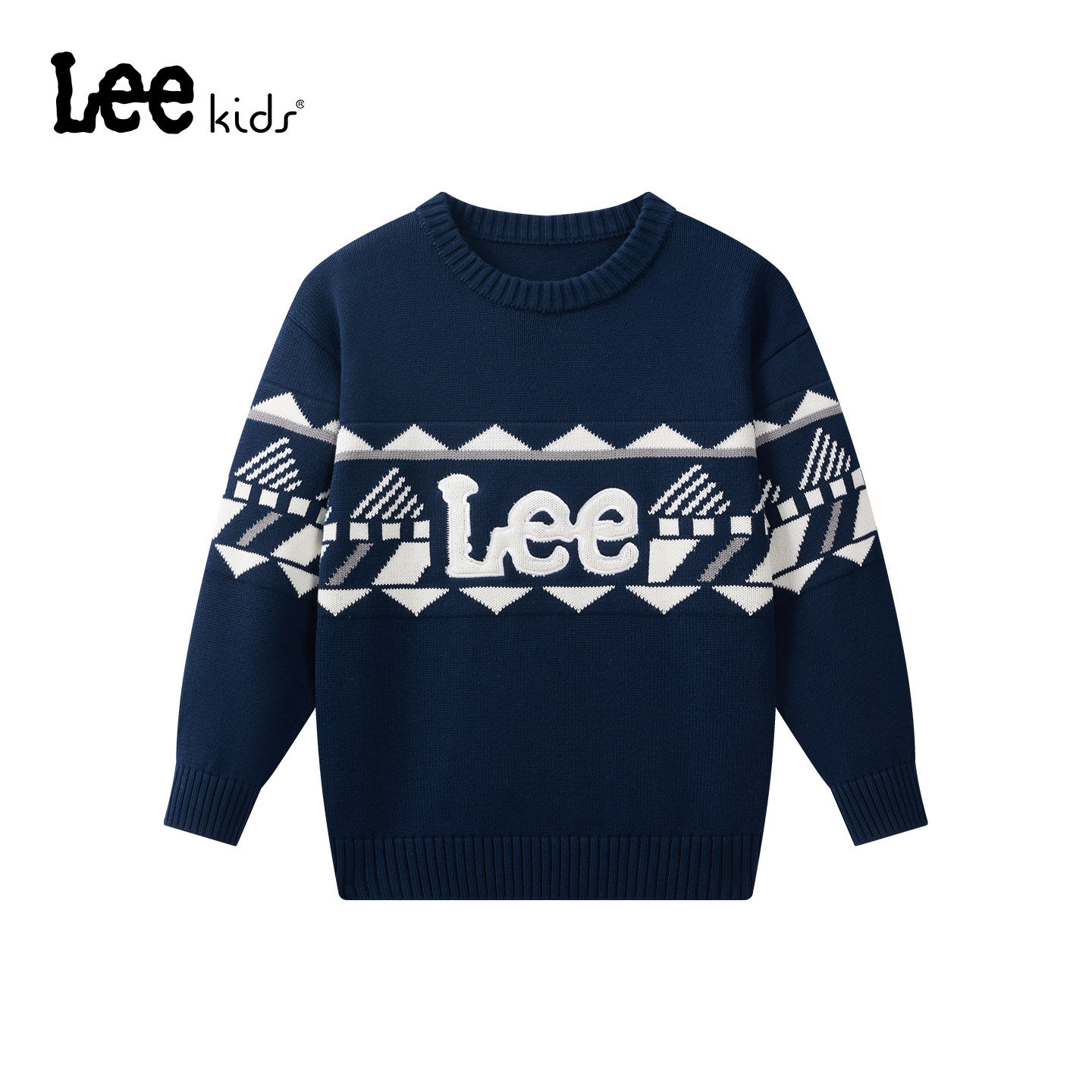 Leekids拼色几何童款针织衫