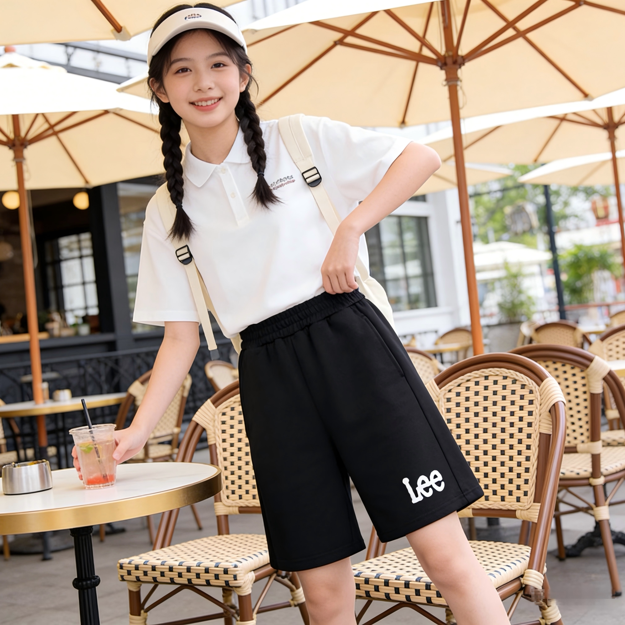 Lee kids儿童短裤夏季时尚运动宽松休闲运动裤薄款裤子男女中大童