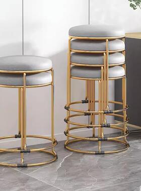 简约实钢筋凳成子圆凳家用板凳人高凳餐凳铁腿加90781粗电心镀金