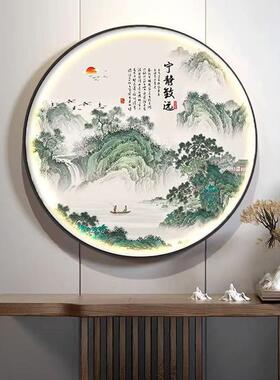 CR-01新中式静致远宁UMS玄2关走廊装饰客厅水墨山水圆形挂画画