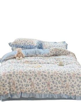 Princess Style Lace Sanding Four-Piece Set Simple Quilt Cove