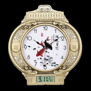 七王星红灯笼装饰挂钟客厅大静音钟表中式带日历温度墙壁挂石英钟