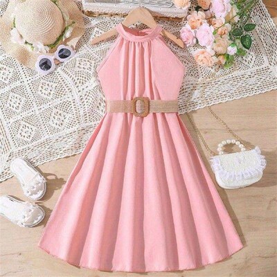 Solid Color Kids Girls Sundress Summer Children Sleeveless