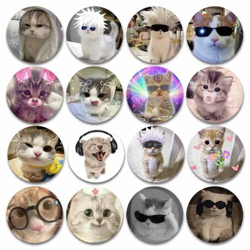 50mm Tinplate Soft Button Pins Funny Cat Meme Round Brooch