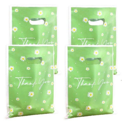 10pcs Green Daisy Flower Thank You Tote Gift Bags Plastic