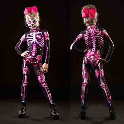 Kids Halloween Scary Skeleton Cosplay Rose Sexy Devil Vampir