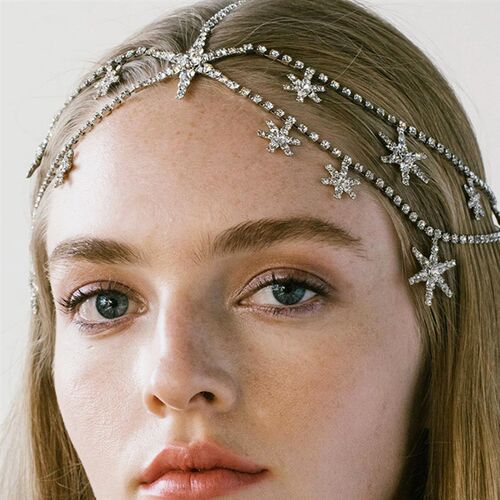 Novelly Crystal Stars Multi-layer Head Chain Wedding Hair Je