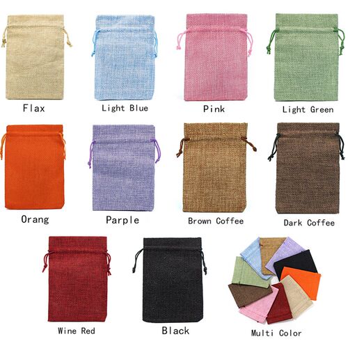 50Pcs/Lot Drawstring Natural Burlap Bag Jute Gift Bags Multi