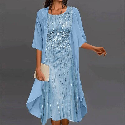 Two Piece Set Elegant Chiffon Dresses For Women O-Neck