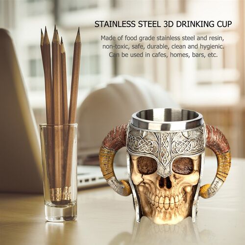 600ml Skull Coffee Mug Retro Horn Skull Resin Beer Mug Stain