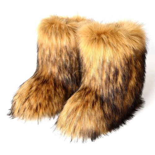 Winter Fuzzy Boots Women Furry Shoes Fluffy Fur Snow Boots P