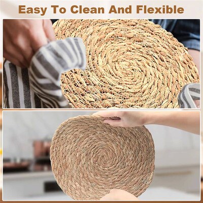 Round Woven Placemats Set  Rustic Braided Wicker Table Mat