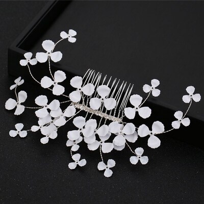 Bridal Hair Accessory Korean White Flower Diamond Hair CombI