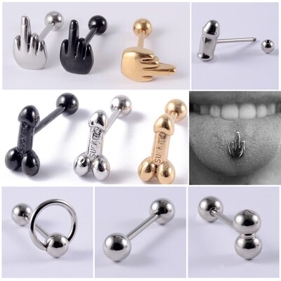 1pc 316l Surgical Steel Middle Finger Gesture Ball Tongue Ba
